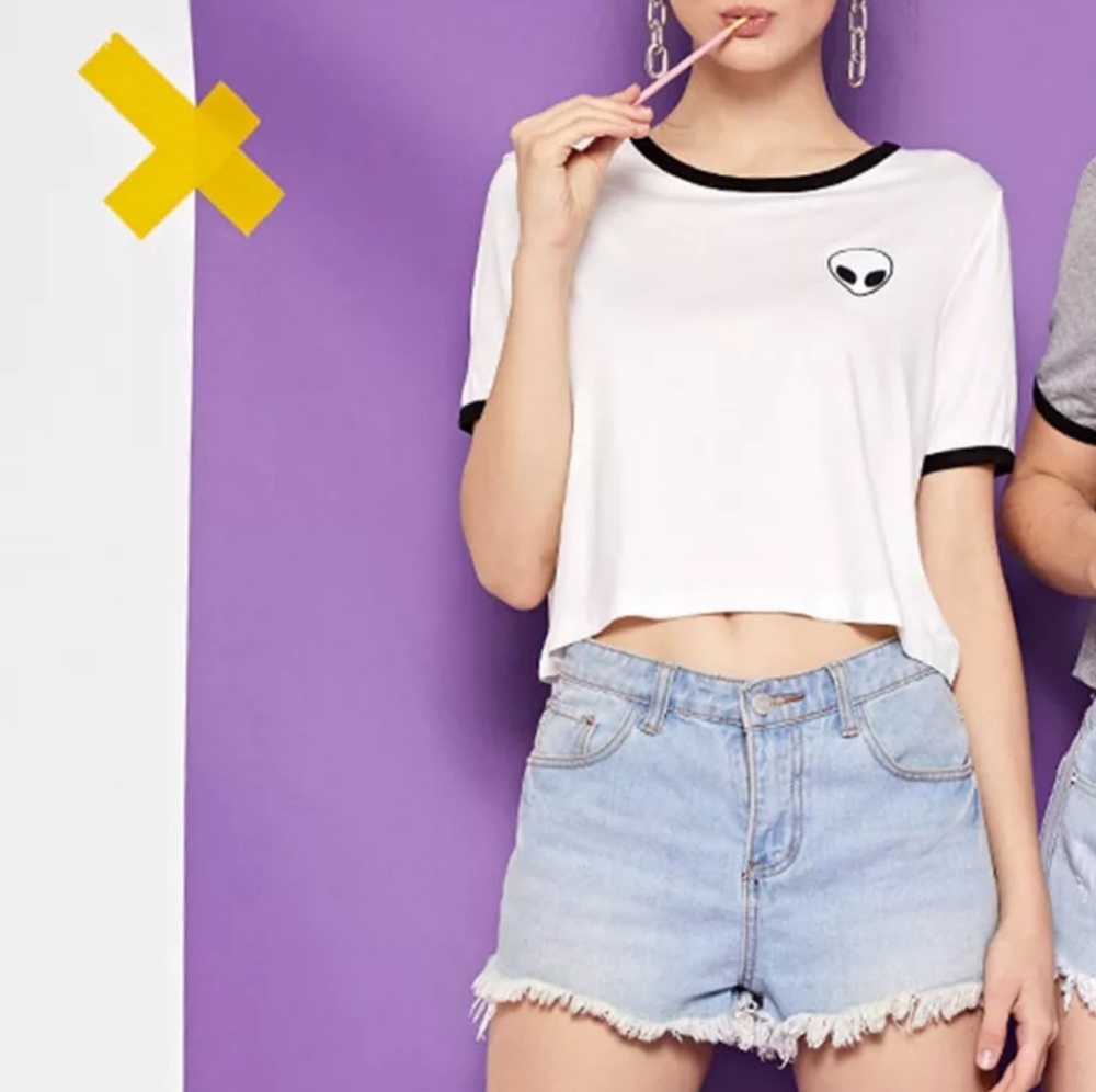 Short Sleeve Ringer Crop Tee Size M